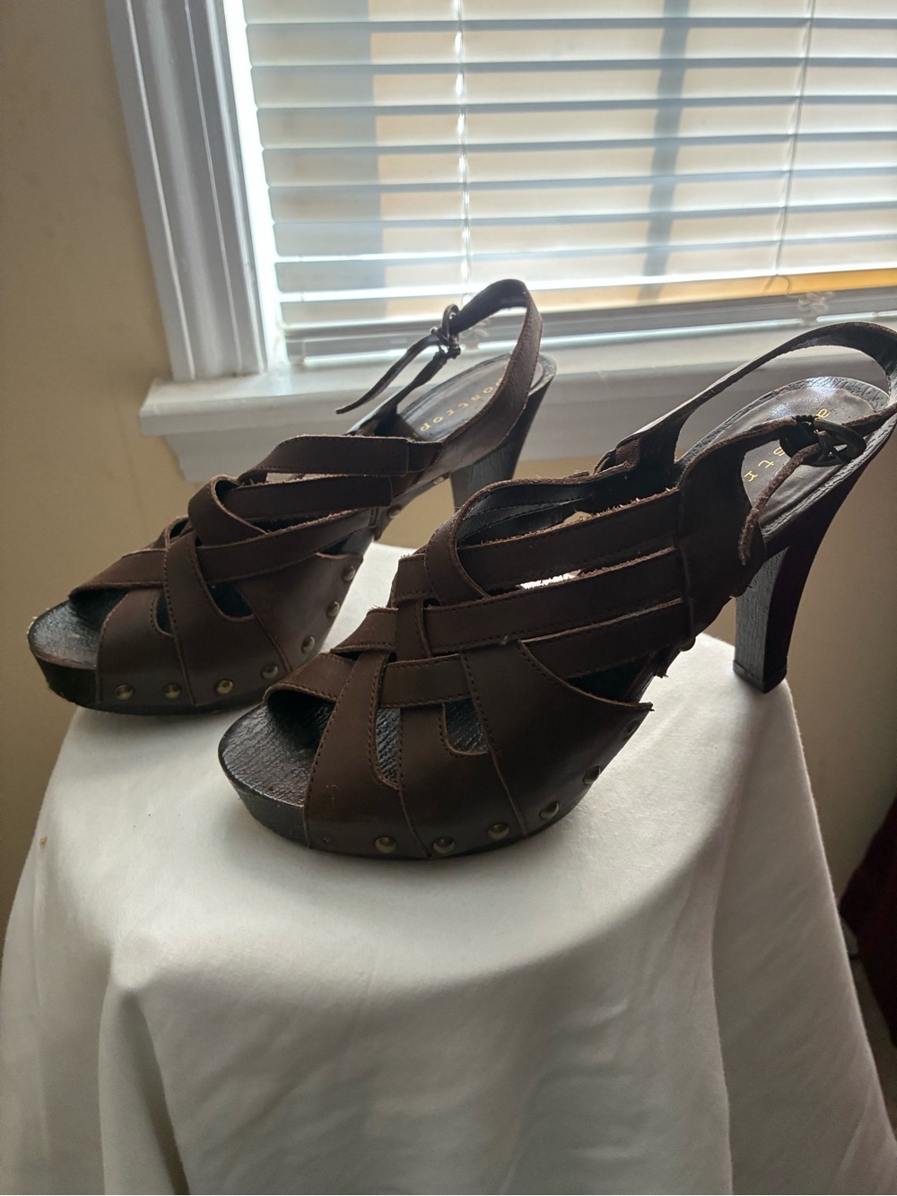 Apostrophe Dark Brown Strappy Platform Slingback Heels